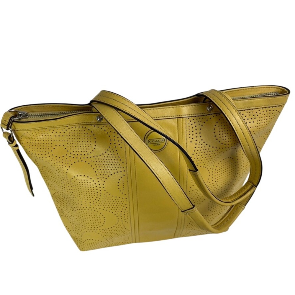 Coach‎ F21941 Yellow Perforated Leather Zip Top Tote Shoulder Bag